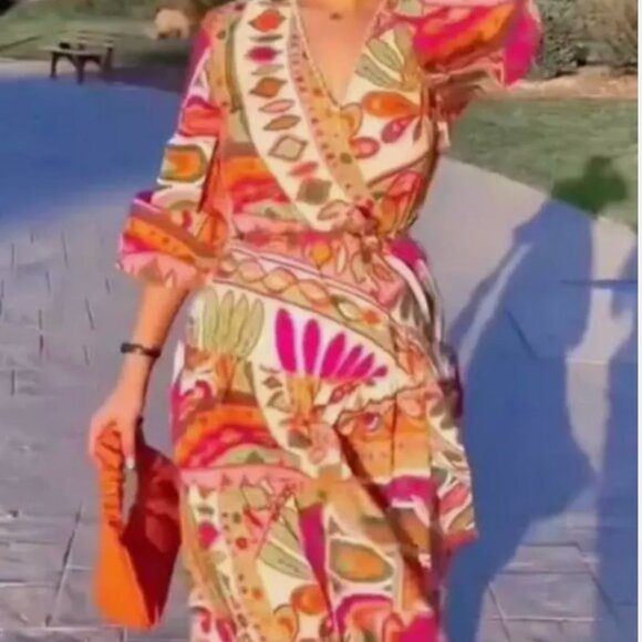 NEW ZARA NEW COLLECTION Printed Midi Dress 8252/254 Floral Tiered Ruffle S 4 6 - Picture 6 of 7